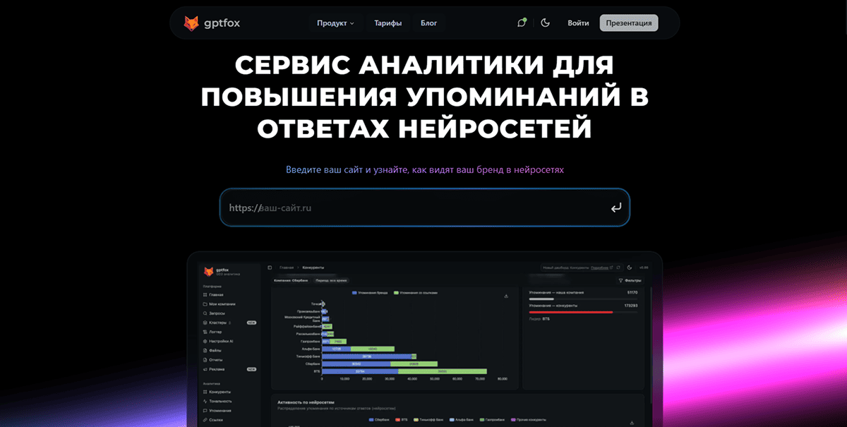 Сервис отслеживания упоминаний бренда в нейросетях GPTFox